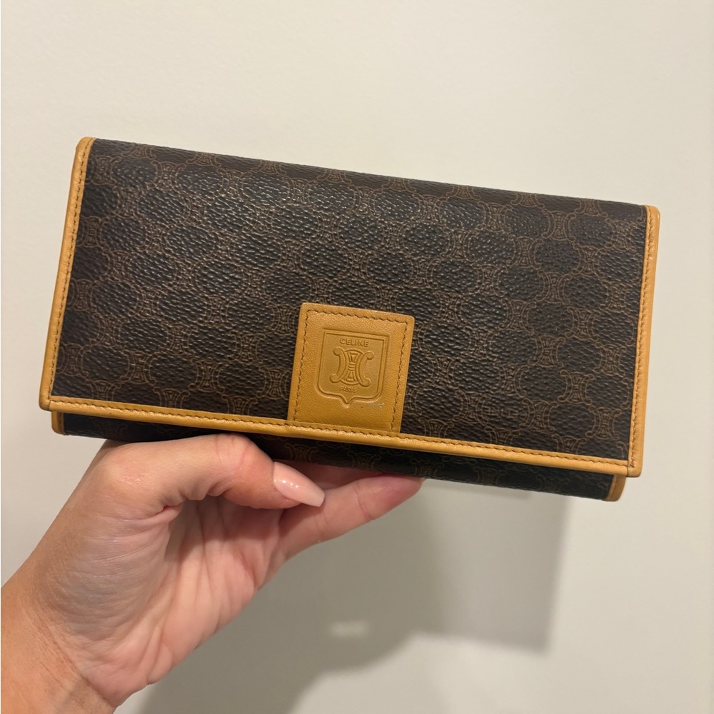 Celine Dark Brown and Tan Leather Wallet